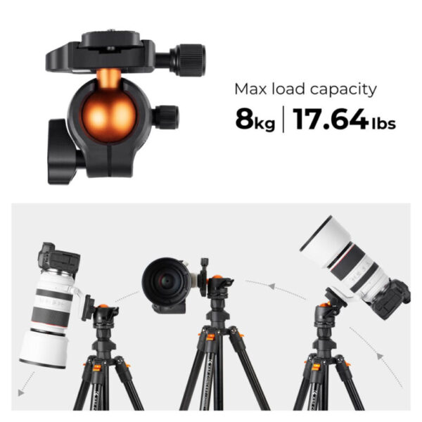 Tripode K&F Concept K234A0 BH-28L, 160cm, 8kg - Imagen 4