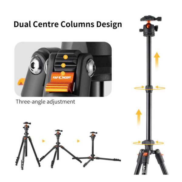 Tripode K&F Concept K234A0 BH-28L, 160cm, 8kg - Imagen 5