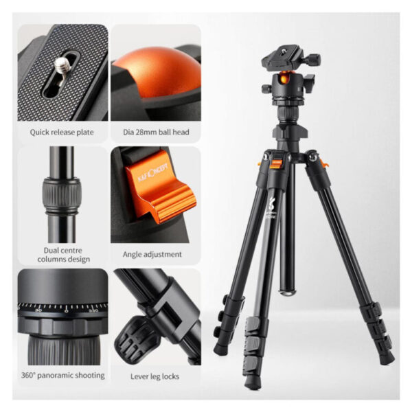 Tripode K&F Concept K234A0 BH-28L, 160cm, 8kg - Imagen 6