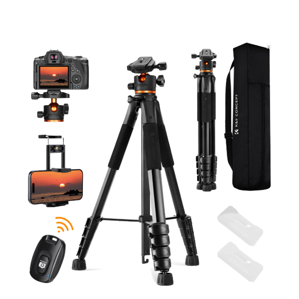 Trípode para cámara de 190 cm (75"), trípode ligero para viajes y exteriores para cámaras DSLR con cabezal de bola de 360 grados, capacidad de carga de 8 kg (17,6 lb), clip para teléfono móvil y control remoto para smartphone S255A3+BH-36