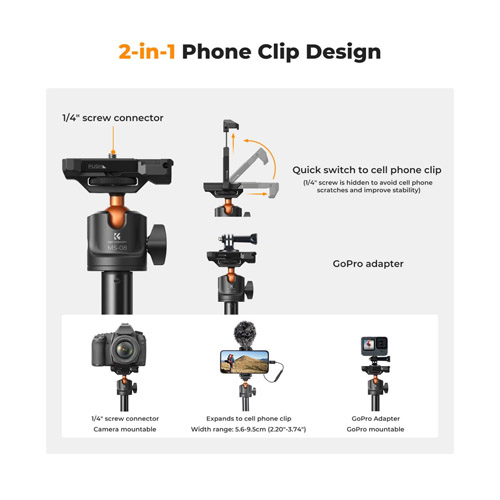Mini Trípode extensinle para Celular y cámaras de acción K&F Concept MS08, 160cm - Imagen 3