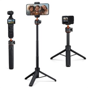 Mini trípode para selfies de 25,6 pulgadas, trípode de bolsillo con rótula giratoria de 360° y 5 niveles, con zapata fría, trípode pequeño compatible con DJI Osmo Pocket 3 Action 5 Pro y smartphones GoPro Hero13.