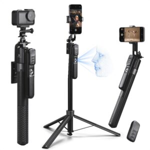 Trípode K&F CONCEPT de 71" con seguimiento facial, palo selfie con seguimiento facial automático, trípode con seguimiento facial automático y rotación de 360° con soporte, control por gestos y control remoto.