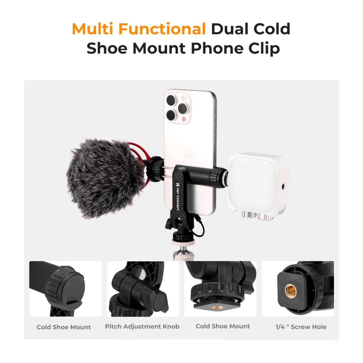 Soporte para teléfono móvil K&F Concept con abrazadera y dos soportes de zapata fría con ajuste de 360°. - Imagen 2