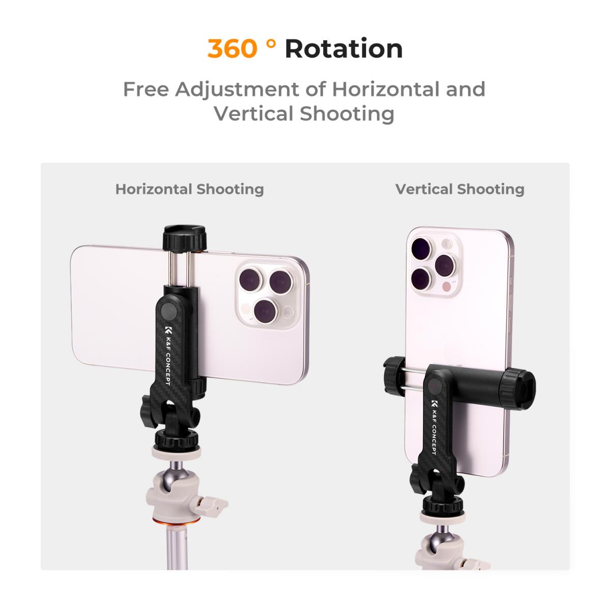 Soporte para teléfono móvil K&F Concept con abrazadera y dos soportes de zapata fría con ajuste de 360°. - Imagen 5