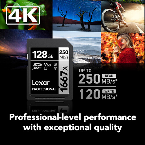 Tarjeta de memoria Lexar Professional de 128 GB, 1667x, UHS-II SDXC V60 - Imagen 4