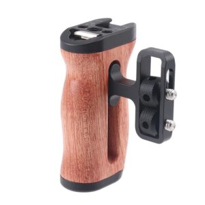 Mango lateral universal para jaula de cámara, empuñadura con tornillo de 1/4 y zapata fría para luz de flash de microvídeo (tipo B de madera) LP-096